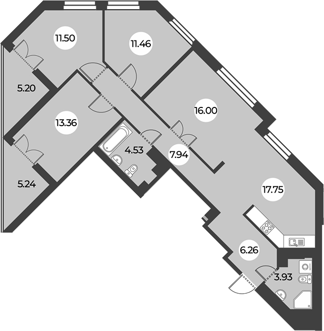 4-комнатная квартира 97.95 м², 17/24 эт., ЖК «Огни Залива»